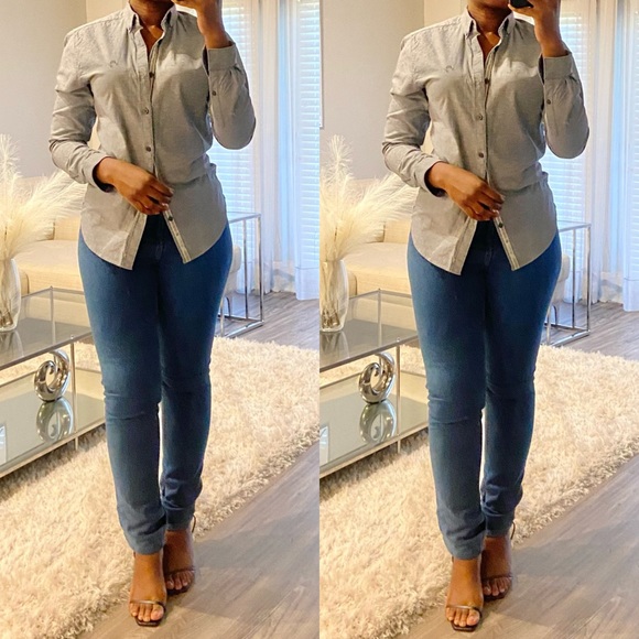 LAST CHANCE | River Island Slim Fit Oxford Shirt - Light Grey - Picture 3 of 3